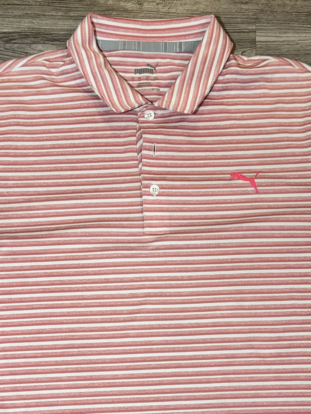 Puma Men's Coral and White Striped Golf Performance Polo Size L